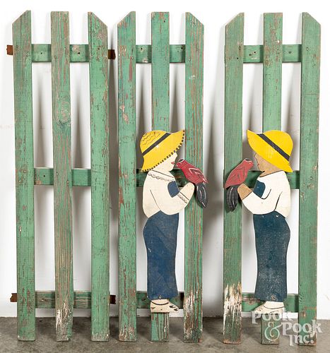 THREE PAINTED GARDEN FENCE SECTIONSThree 3146d1