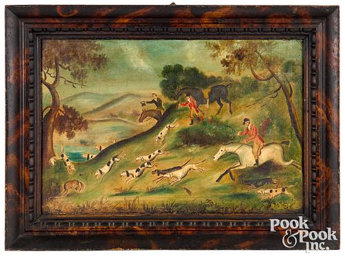 PRIMITIVE OIL ON CANVAS FOX HUNTING