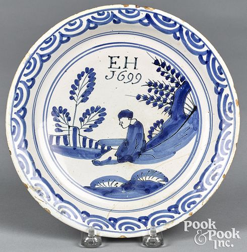 ENGLISH DELFT CHINESE SCHOLAR PLATE  31477c