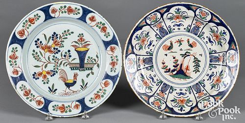 TWO DELFT POLYCHROME CHARGERS,