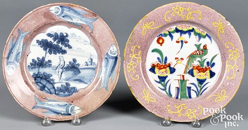 TWO DELFT MANGANESE GROUND PLATES  314782