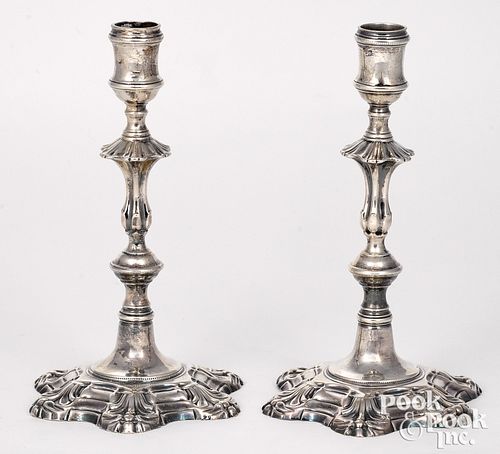 PAIR OF ENGLISH SILVER CANDLESTICKS,