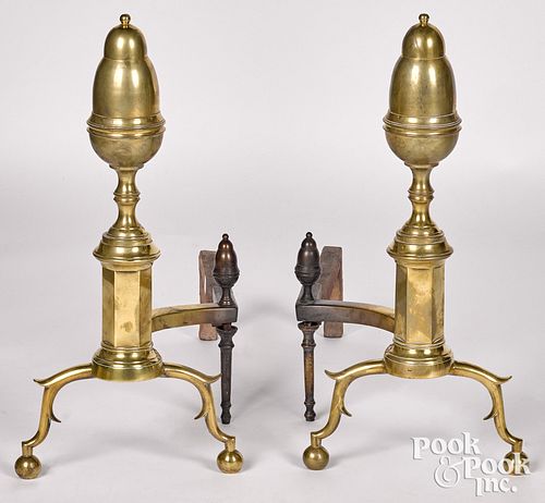 PAIR OF FEDERAL BRASS ANDIRONS  3147e8