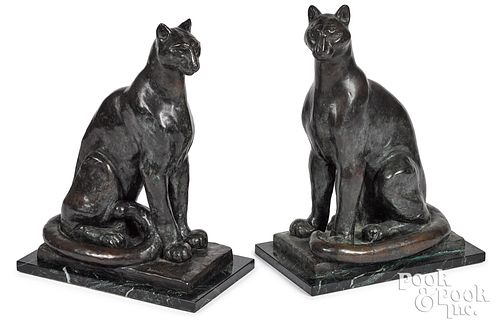 WILLIAM ZORACH BRONZE PAIR OF PUMAS  31482e