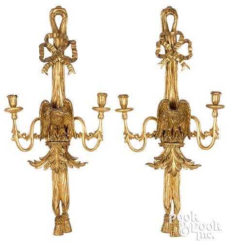 PAIR OF GILTWOOD EAGLE WALL SCONCES,