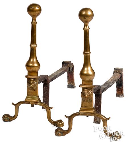 PAIR OF CHIPPENDALE BRASS ANDIRONS  314860