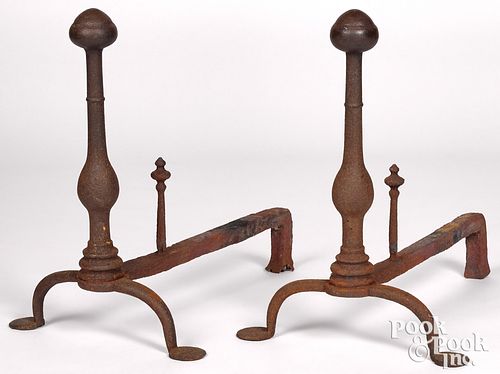 PAIR OF QUEEN ANNE CAST IRON ANDIRONSPair