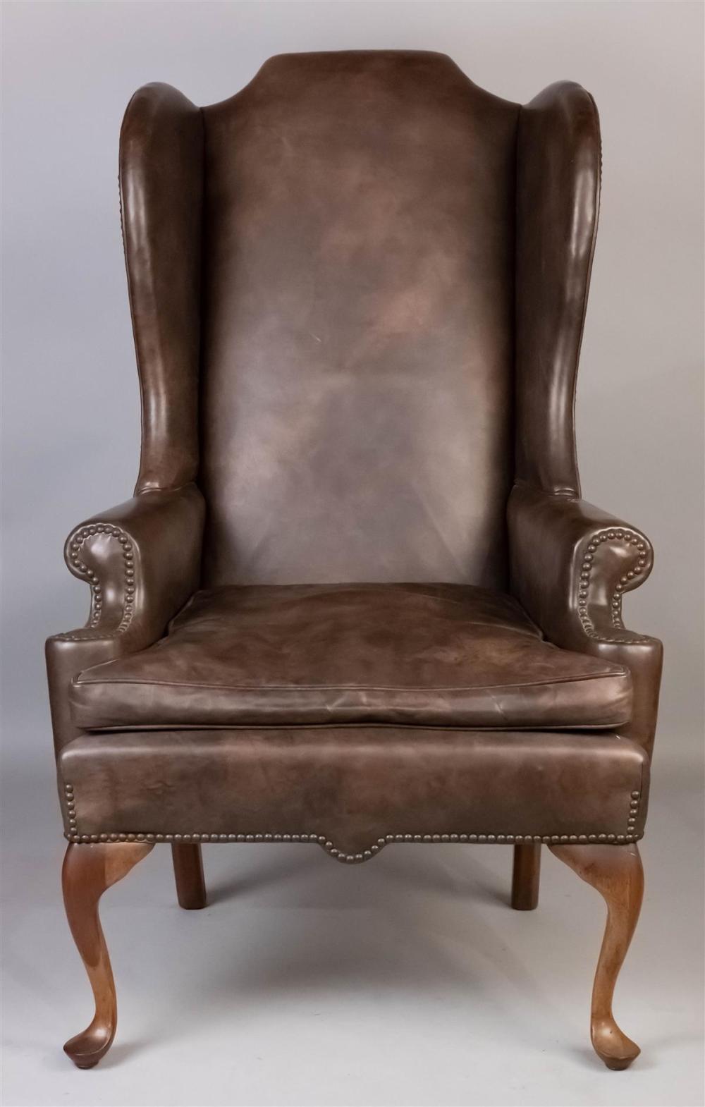 QUEEN ANNE STYLE LEATHER UPHOLSTERED