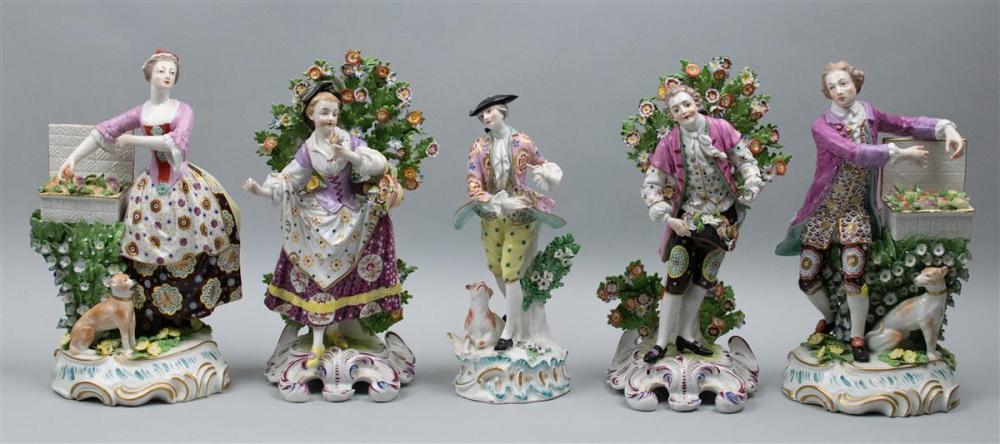 FIVE CHELSEA AND BOW STYLE PORCELAIN