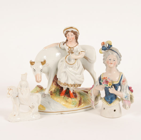 Porcelain milkmaid, fairings, half doll;