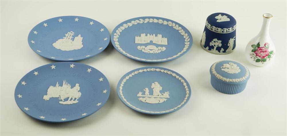 FOUR WEDGWOOD BLUE AND WHITE JASPERWARE