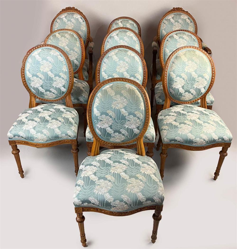 SET OF TEN LOUIS XVI STYLE UPHOLSTERED