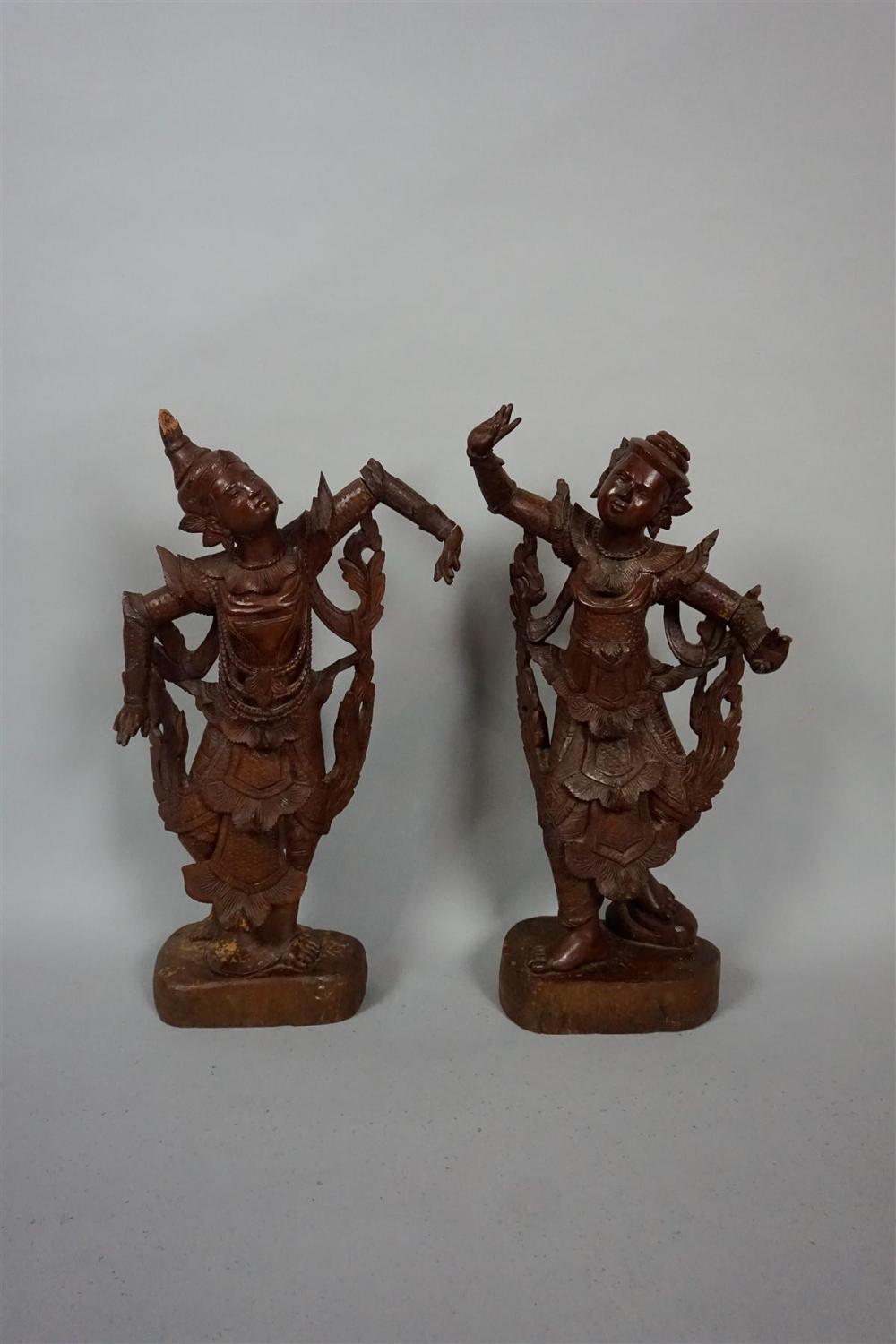 PAIR OF BURMESE WOOD FIGURES OF THAI