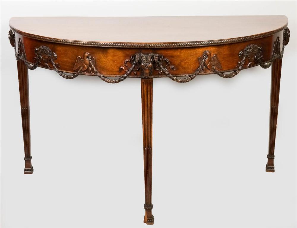 ADAM STYLE CARVED MAHOGANY DEMILUNE 31244e