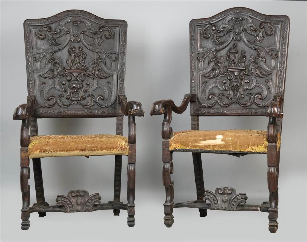 PAIR OF CHARLES II OPEN ARMCHAIRSPAIR