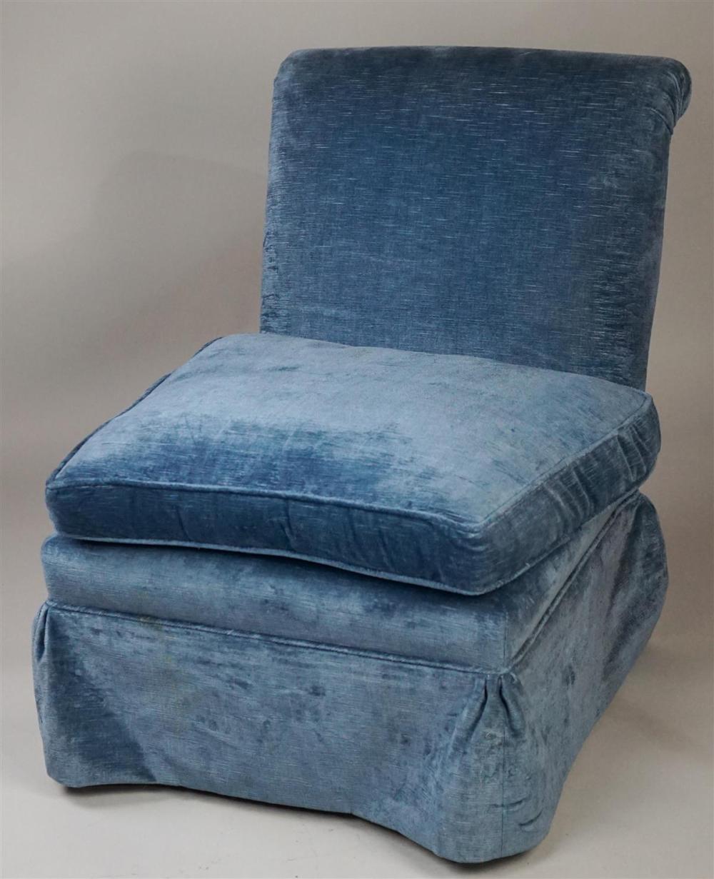 PAIR OF CUSTOM UPHOLSTERED SLIPPER CHAIRSPAIR