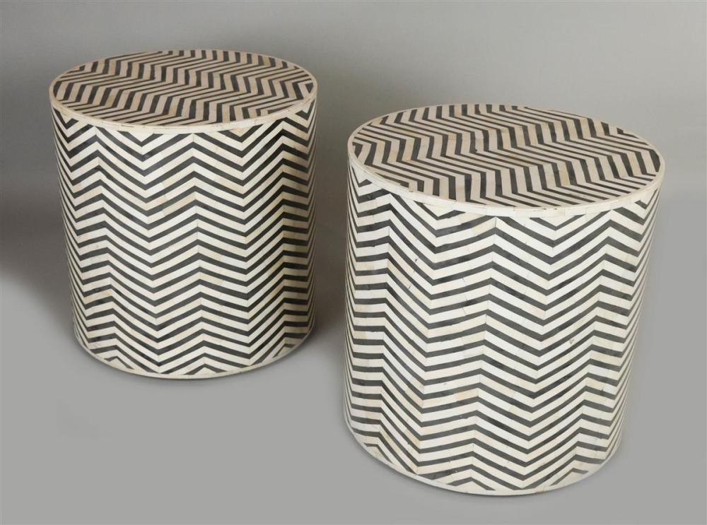 PAIR OF WHITE AND GREY HERRINGBONE TILED