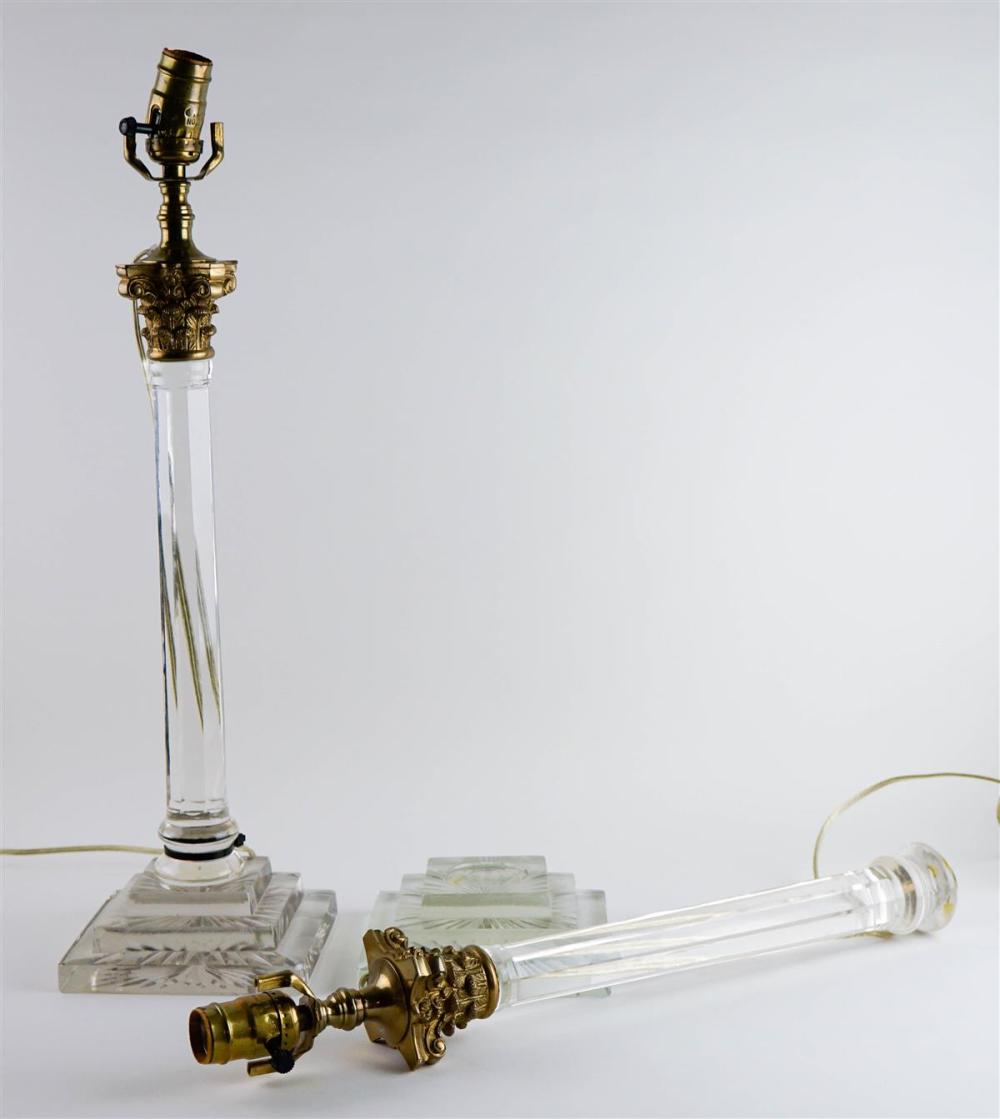 PAIR OF GLASS COLUMNAR TABLE LAMPSPAIR