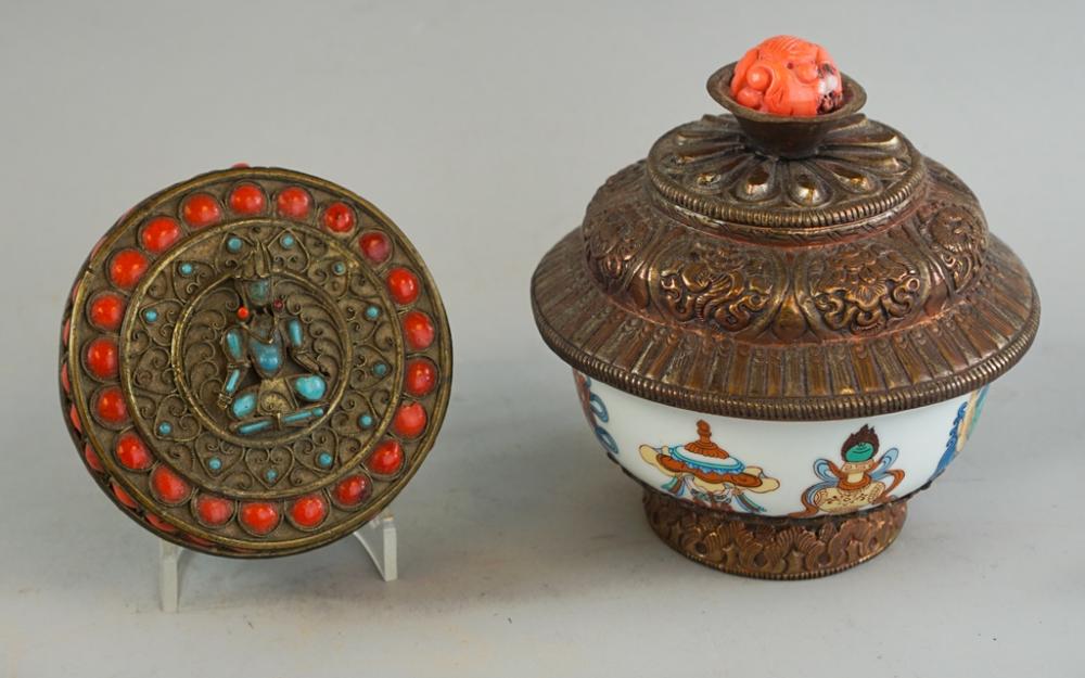 SINO-TIBETAN METAL MOUNTED PORCELAIN