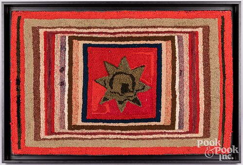 AMERICAN HOOKED RUG STAR IN SQUARES  312599
