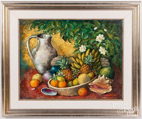 OIL ON CANVAS STILL LIFE WITH FRUIT  3125c9