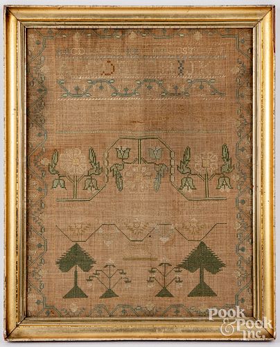 SILK ON LINEN SAMPLER, DATED 1800Silk