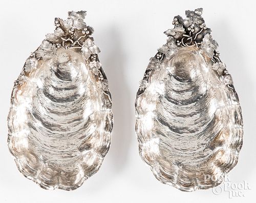 PAIR OF STERLING SILVER OYSTER