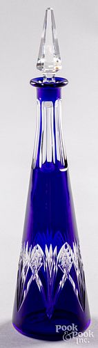 CRISTAL NANCY BLUE CUT TO CLEAR DECANTERCristal