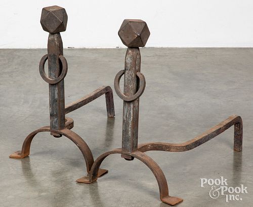 PAIR OF CAST IRON ANDIRONS, 19TH C.Pair