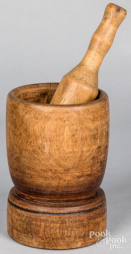 LARGE TURNED MORTAR AND PESTLE  312629