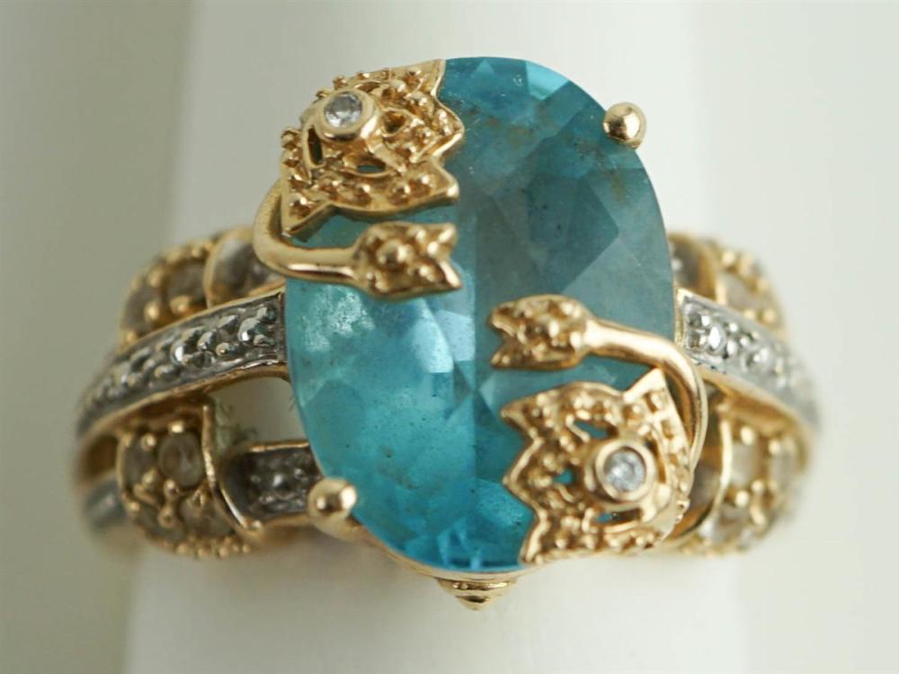 14K YELLOW GOLD BLUE TOPAZ AND 31267e