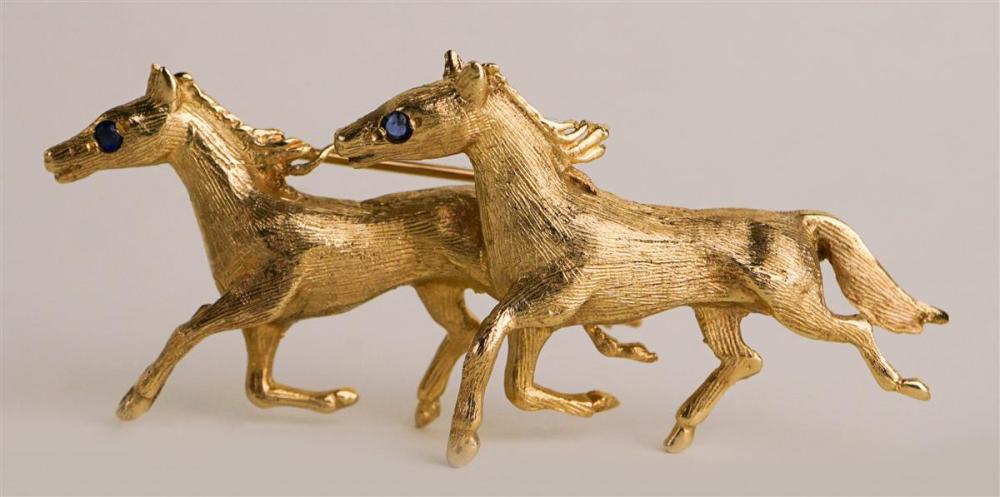 14K YELLOW GOLD TWO GALLOPING HORSES 3126c3