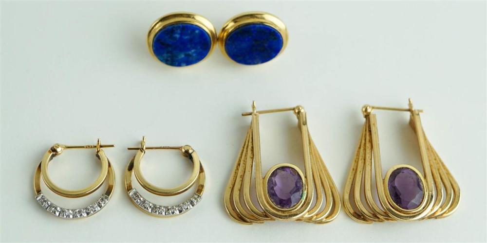 THREE PAIRS OF 14K YELLOW GOLD 3126de