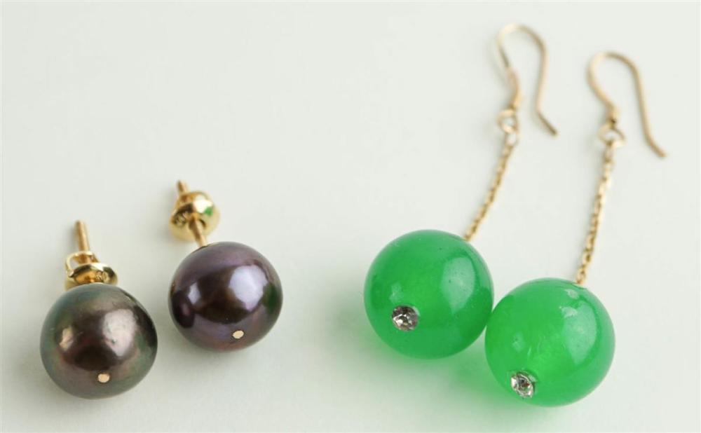 TWO PAIRS OF 14K GOLD AND GEMSTONE 3126e4