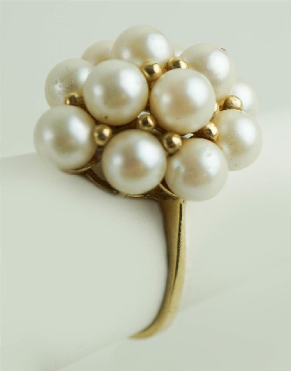 14K YELLOW GOLD AND PEARL CLUSTER 312712