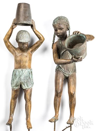 PAIR OF BRONZE FOUNTAINS OF A BOY AND