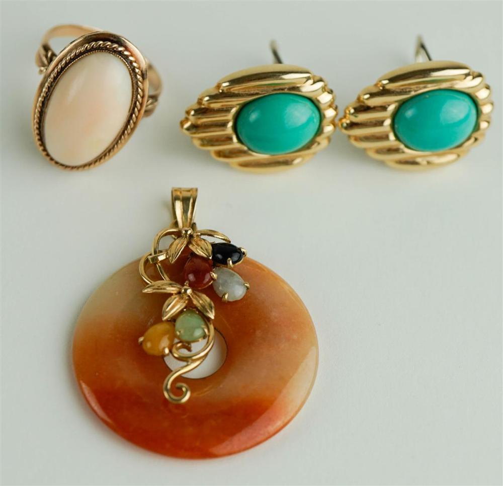 COLLECTION OF 14K YELLOW GOLD JADE,