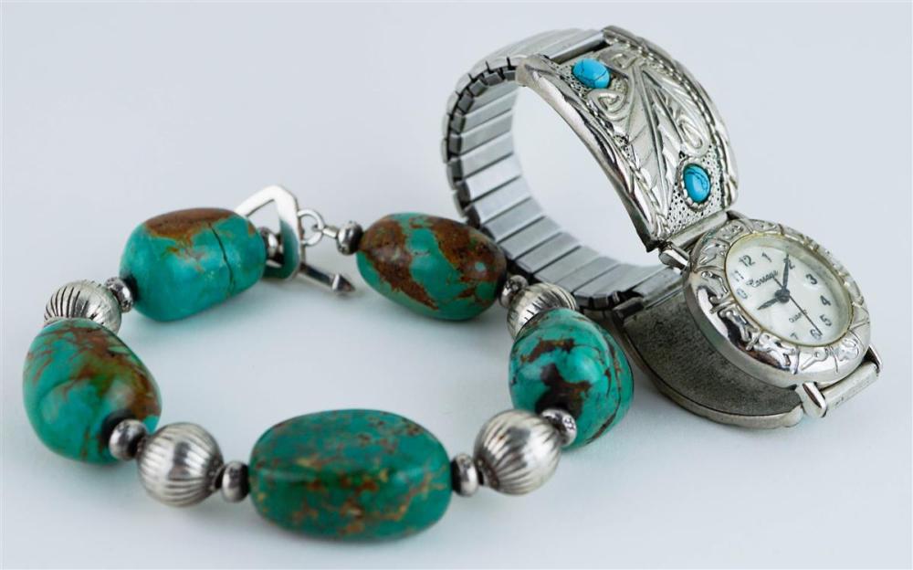 SILVER AND TURQUOISE WATCH, SILVER