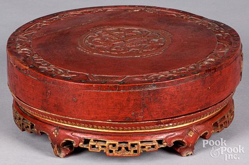 CHINESE RED PAINTED SERVING TRAY