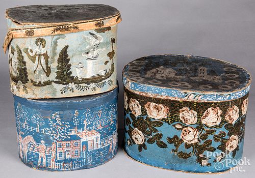 THREE WALLPAPER HATBOXES, 19TH