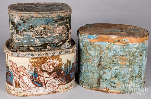 THREE WALLPAPER HATBOXES 19TH 3127b6