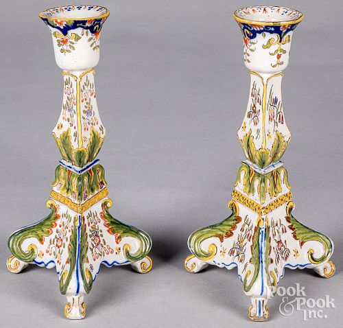 PAIR OF FAIENCE CANDLESTICKS 19TH 3127cc