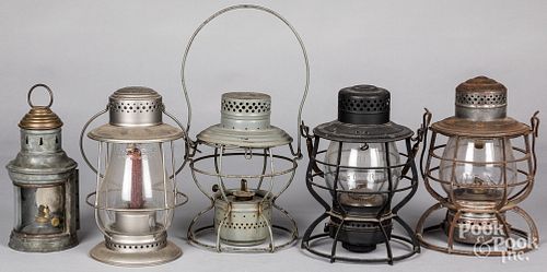 FIVE TIN LANTERNS TO INCLUDE HANDLAN 3127dd