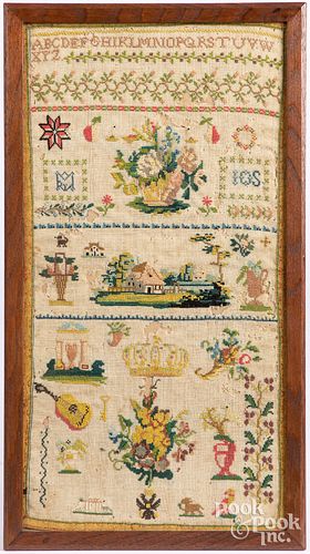 TWO ENGLISH SILK ON LINEN SAMPLERS  312839