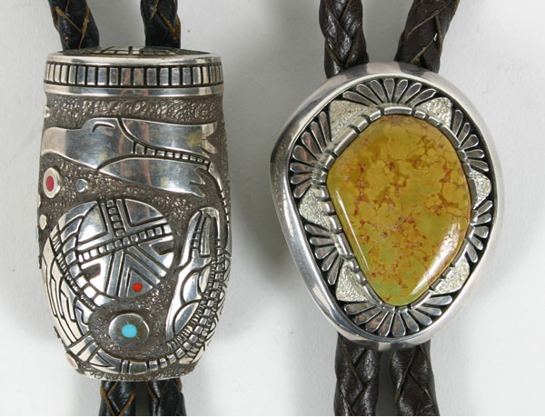 Two Native American sterling bolo ties;