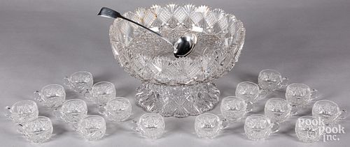 CUT GLASS PUNCH BOWL AND CUPS, ETC.Cut