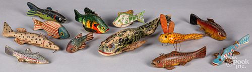 GROUP OF CARVED WOOD FISH DECOYS,