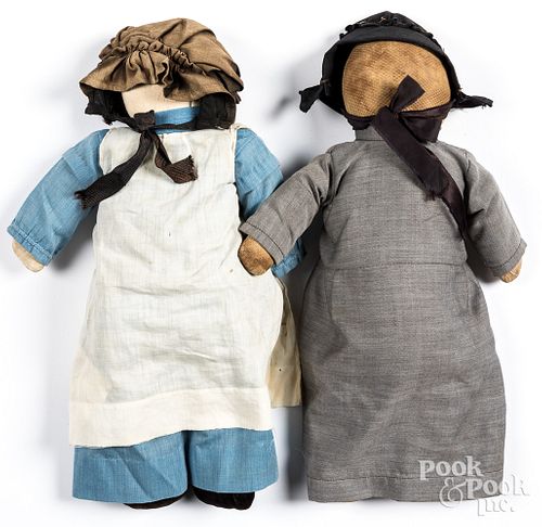 TWO AMISH CLOTH NO FACE DOLLSTwo