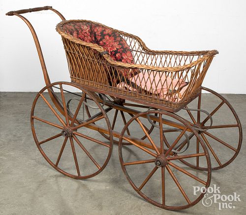 VICTORIAN WICKER BABY CARRIAGE,