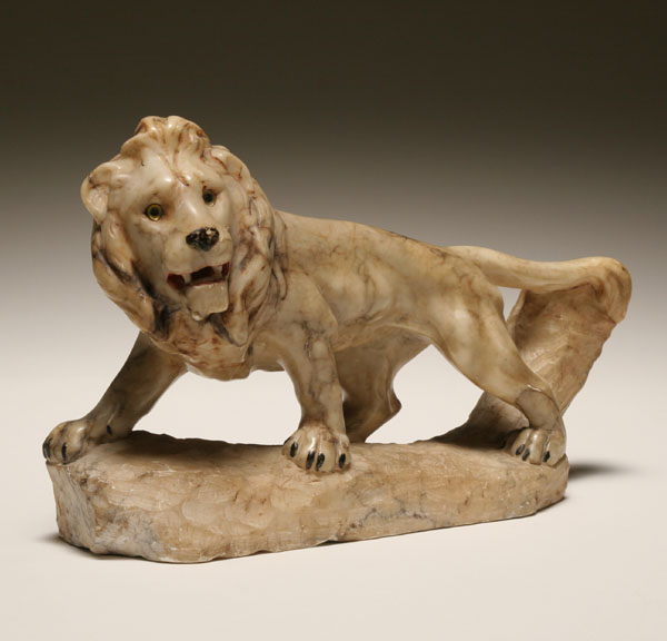 Carved marble lion figure with 4ea89